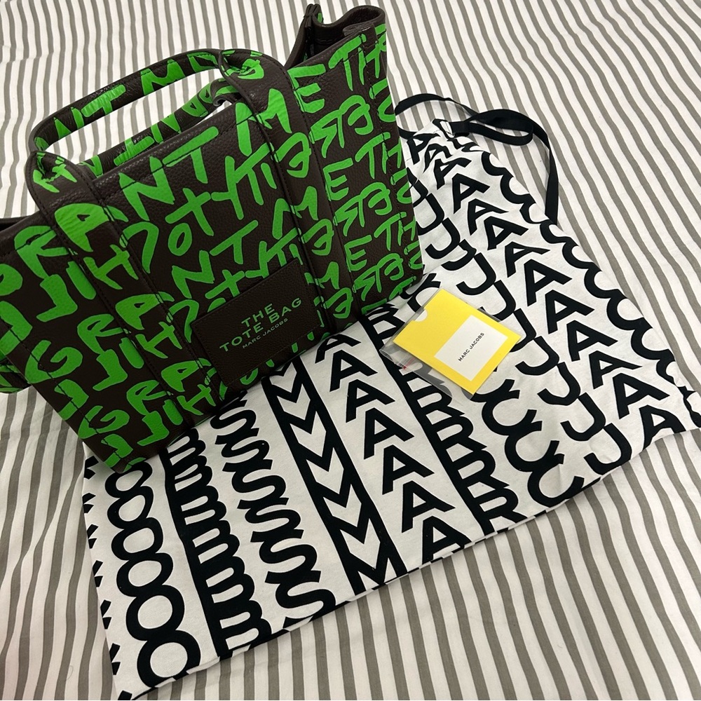 Stephen Sprouse x Marc Jacobs Medium Tote Bag Collaboration Green Graffiti Art